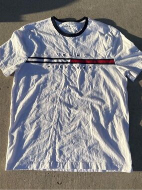 Tommy Hilfiger White Short-Sleeve Tee with Navy & Red Stripe